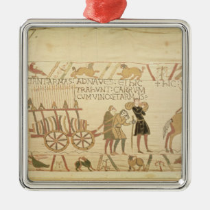 Die Männer, die einen Wagen ziehen, luden mit Wein Ornament Aus Metall