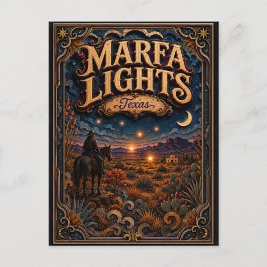 Die Marfa-Lichter Texas Popcut Legends Postkarte (Vorderseite)