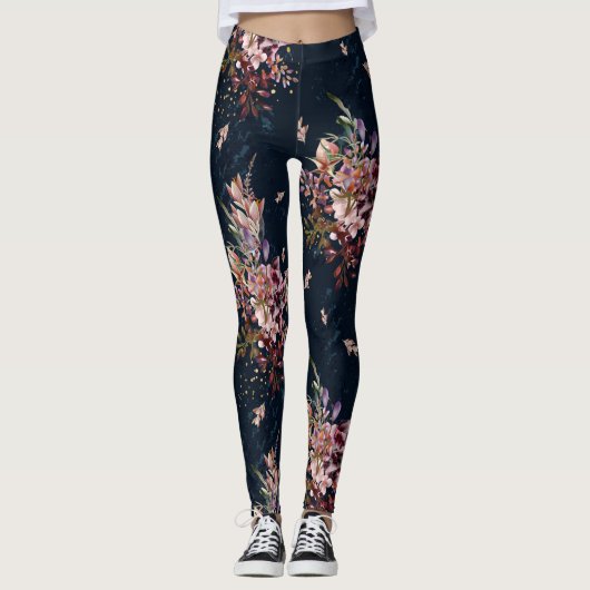 Die Marine-BlumenLeggings der Frauen Leggings (Vorderseite)
