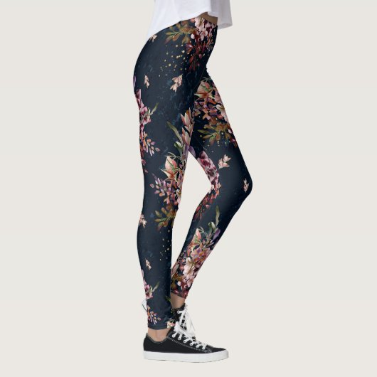 Die Marine-BlumenLeggings der Frauen Leggings (Rechts)