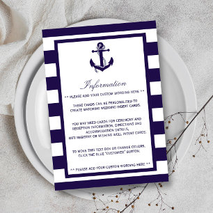 Die maritime Navy-Anker-Streifen-Hochzeitskollekti Begleitkarte