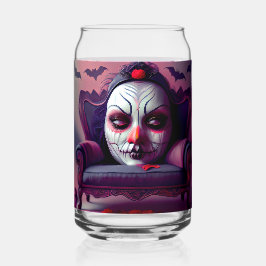 Die Maske starrt durch die Rückseite eines Sessels Dosenglas