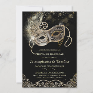 Die Maskerade zum Geburtstag in Schwarz-Gold Einladung