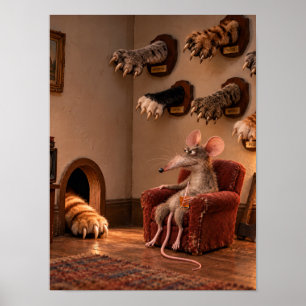 Die Maus mit einer Katzen-Trophäenwand Poster