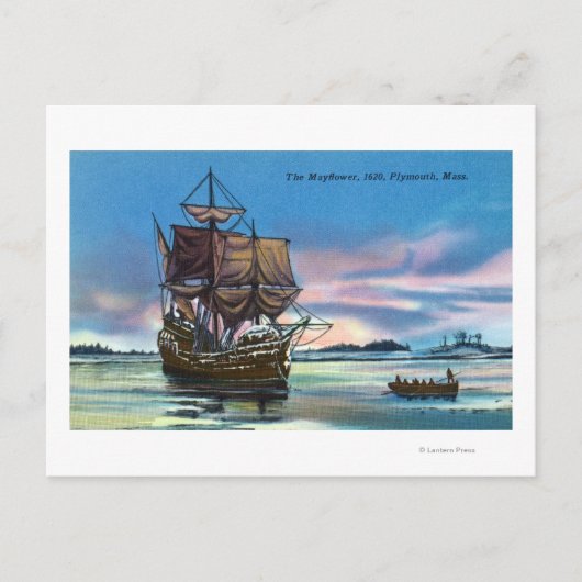 Die Mayflower Landung in 1620 Szene Postkarte (Vorderseite)