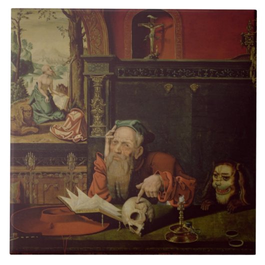 Die Meditation von St Jerome (Öl auf Platte) Fliese (Vorderseite)