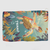 Die Meeresschildkröten schwimmen im Pazifik Golfhandtuch (Horizontal)