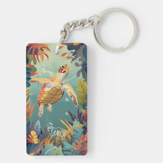 Die Meeresschildkröten schwimmen im Pazifik Schlüsselanhänger (Rückseite)