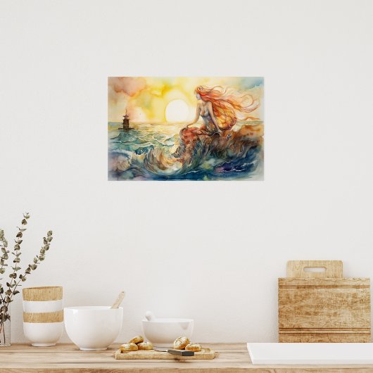 Die Meerjungfrau und der Leuchtturm Poster (Küche)