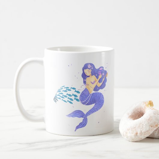 Die Meerjungfrau und ihre Schule Fisch Coffee Tass Kaffeetasse (Mit Donut)
