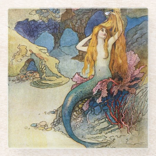 „Die Meerjungfrau“ von Warwick Goble Glasuntersetzer (Vorderseite)