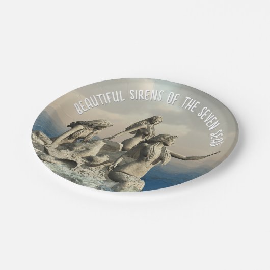 Die Meerjungstatue. Gestalted Pappteller (Schrägansicht)