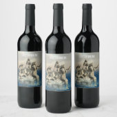 Die Meerjungstatue. Gestalted Weinetikett (Flaschen)