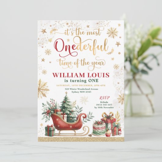 Die meiste Zeit Weihnachten Schlitten 1. Geburtsta Einladung (Stehend Vorderseite)