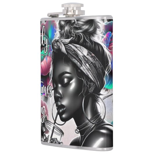 Die meisten Mal süß melanin Girl Boss lustig Flachmann (Links)