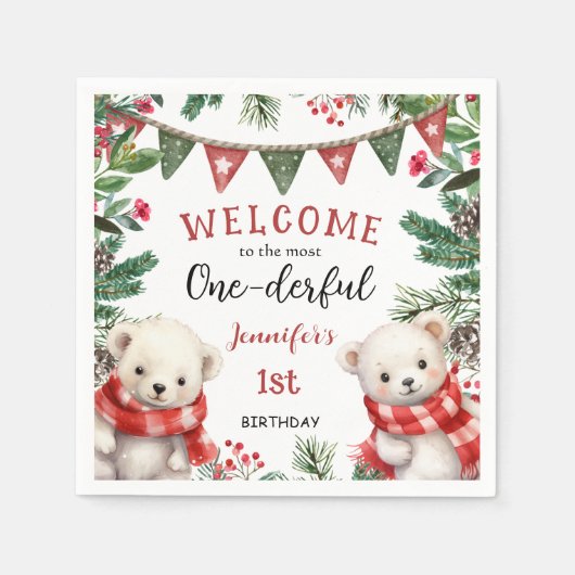 Die meisten ONEderful | Bären Weihnachten 1. Gebur Serviette (Vorderseite)