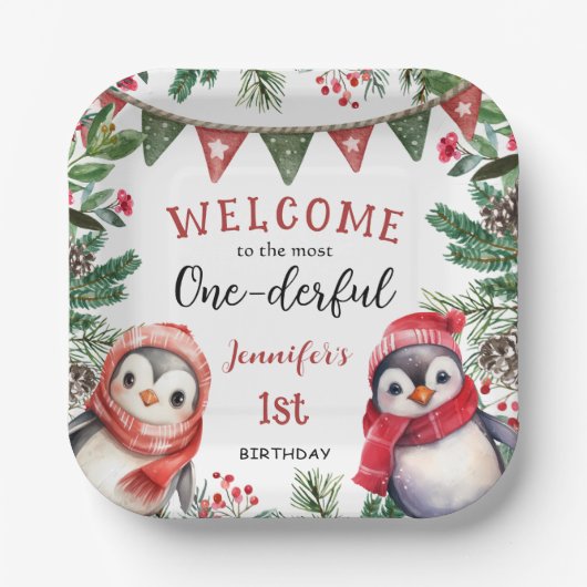 Die meisten ONEderful | Pinguin Christmas 1. Gebur Pappteller (Vorderseite)
