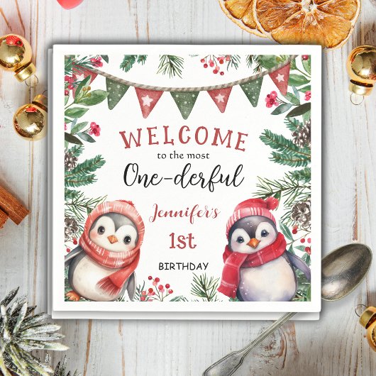 Die meisten ONEderful | Pinguin Christmas 1. Gebur Serviette