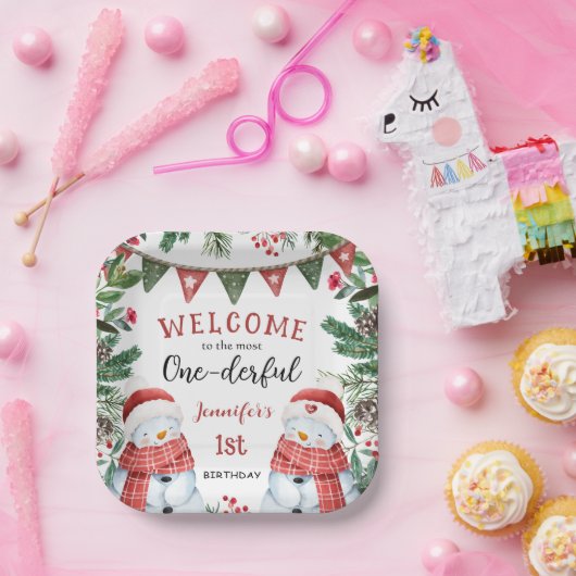 Die meisten ONEderful | Schneemann Weihnachten 1. Pappteller (Party)