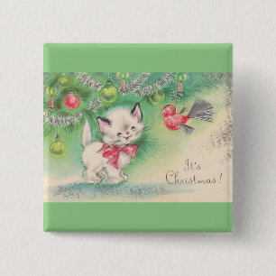 Die meisten schönen Vintagen Weihnachtskätzchen Button