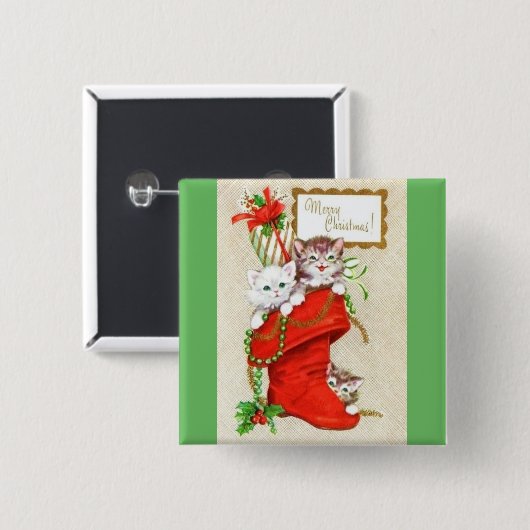 Die meisten schönen Vintagen Weihnachtskätzchen Button (Vorne & Hinten)