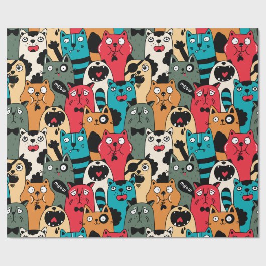 Die Menge an Katzen Geschenkpapier (Flach)