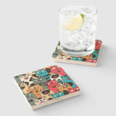 Die Menge an Katzen Steinuntersetzer (Seitenansicht)