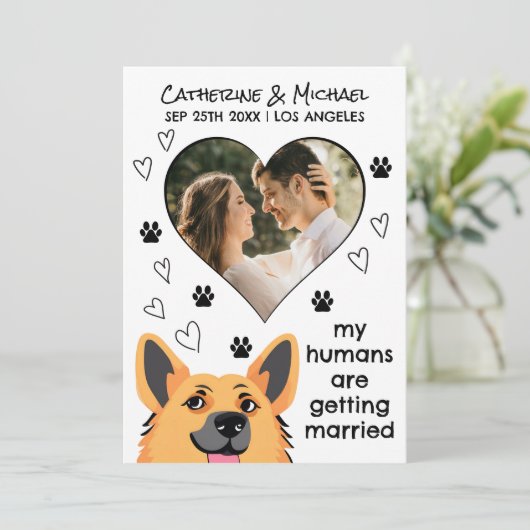 Die Menschen werden mit der Hand des deutschen Hir Save The Date (Stehend Vorderseite)