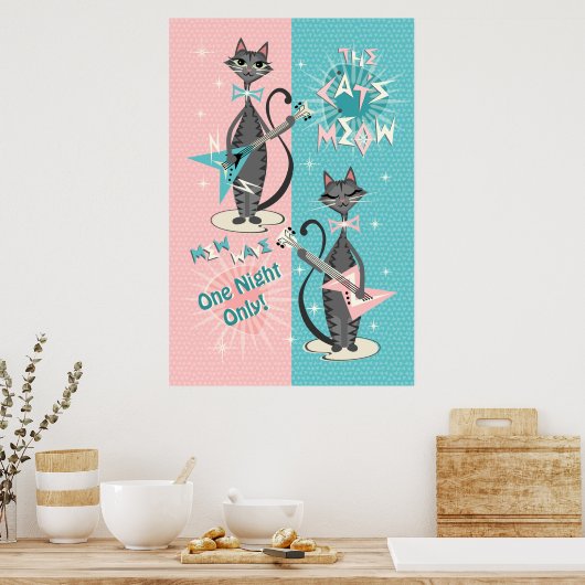 Die Meow / Mew Wave Night der Katze Poster (Küche)