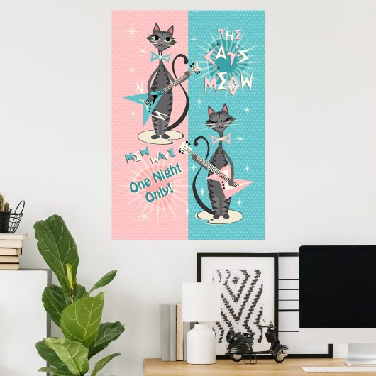 Die Meow / Mew Wave Night der Katze Poster (Heimbüro)