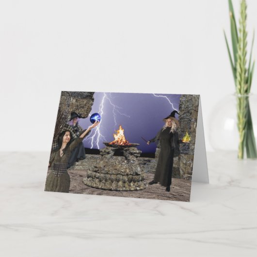 Die merkwürdigen Schwestern vergießen einen Zauber Karte (Vorderseite)