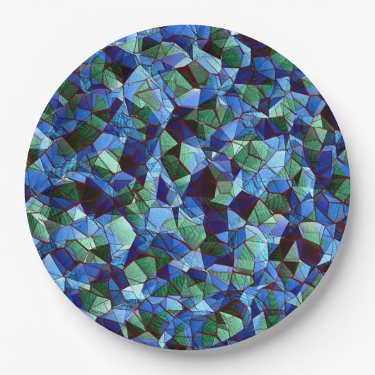 Die Messy aus grün und blau unregelmäßigem Mosaik Pappteller (Vorderseite)