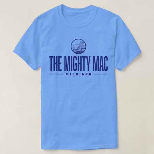 Die Mighty Mac Michigan Wordmark Bridge Blue T-Shirt (Design vorne)
