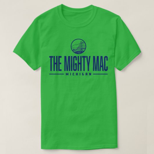 Die Mighty Mac Michigan Wordmark Bridge Blue T-Shirt (Design vorne)