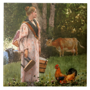Die Milchmagd (Vintage ländliche Kunst) Fliese