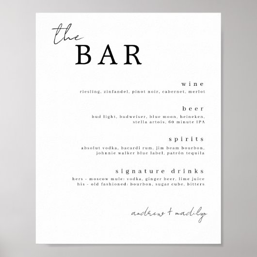 Die Minimalistischen Getränke der Bar Poster (Vorne)