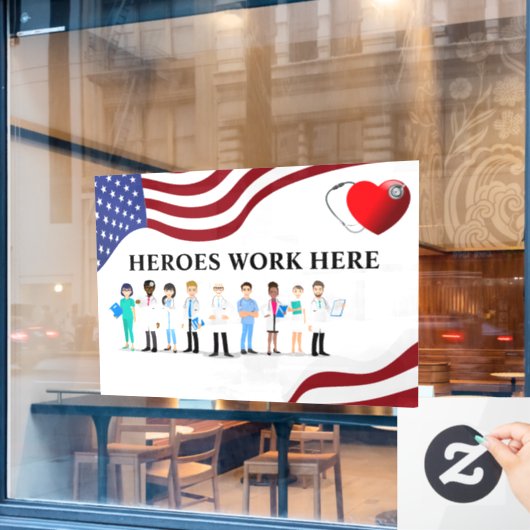 Die Mitarbeiter des Krankenhauses arbeiten hier mi Fensteraufkleber (Café-Fenster)