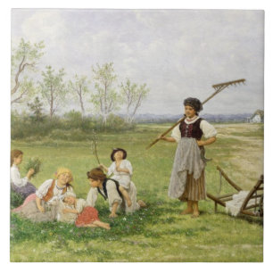 Die MittagsErholung (Öl auf Platte) Fliese