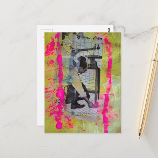 Die Mixed-Media-Collage Working Men Postkarte (Vorderseite/Rückseite Beispiel)