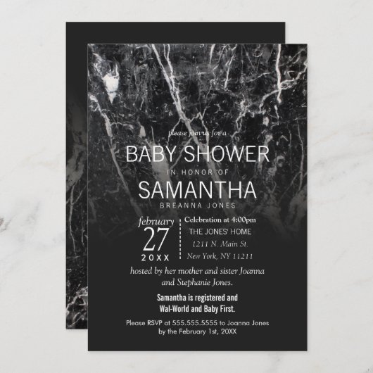 Die moderne Baby-Dusche aus schwarzem und weißem M Einladung (Vorne/Hinten)