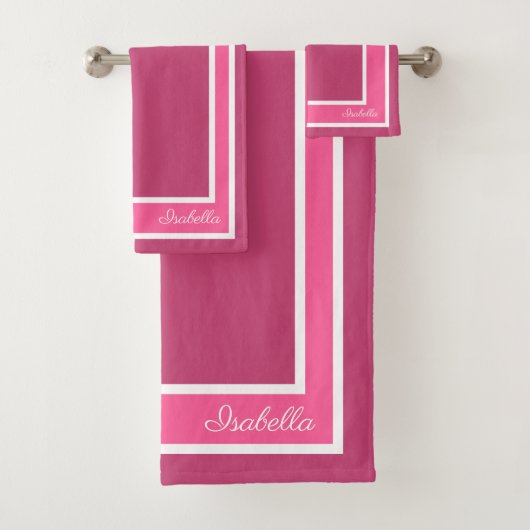 Die moderne Fuchsia-Rose Badhandtuch Set (Insitu)