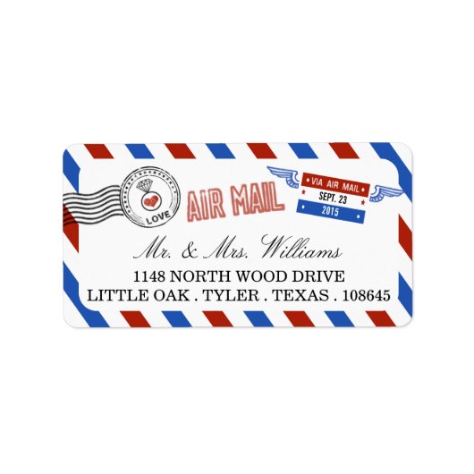 Die moderne Hochzeitskollektion der Luftpost Adressaufkleber (Vorne)