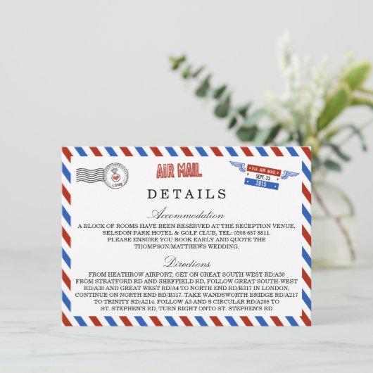 Die moderne Hochzeitskollektion der Luftpost Begleitkarte (Stehend Vorderseite)