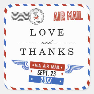 Die moderne Hochzeitskollektion der Luftpost Quadratischer Aufkleber