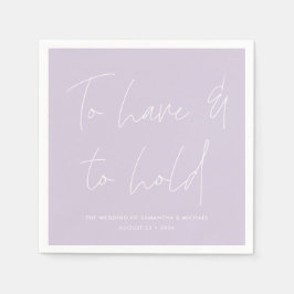 Die moderne Kalligrafie lässt Lila Hochzeit zu Serviette