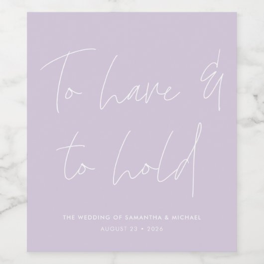 Die moderne Kalligrafie lässt Lila Hochzeit zu Weinetikett (Einzelnes Label)