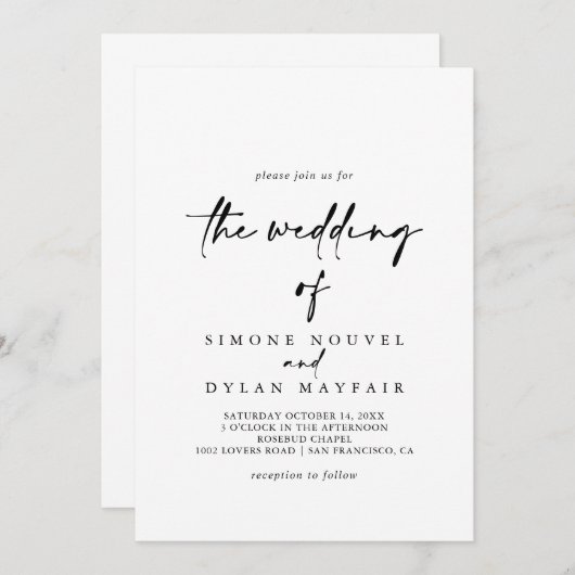 Die moderne kalligraphische Hochzeit von  Einladung (Vorne/Hinten)