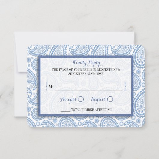 Die moderne Paisley Wedding Collection - Blue RSVP Karte (Vorderseite)