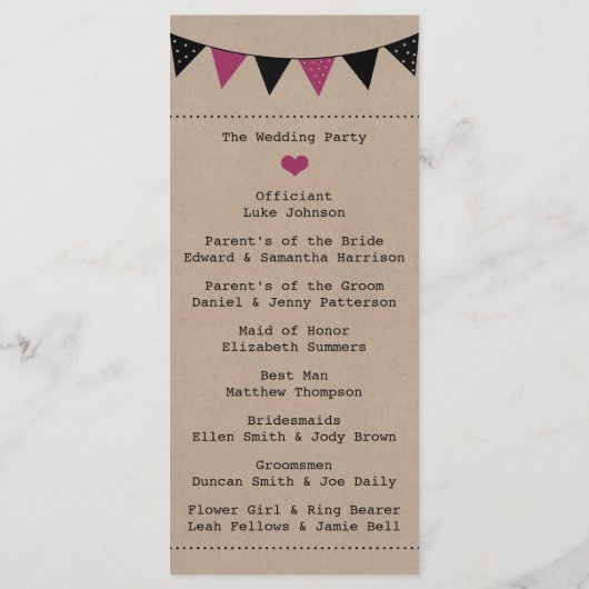 Die moderne rosa Hochzeitskollektion Programm (Rückseite)