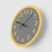 Die moderne, schlichte, graue und gelbe Küche Runde Wanduhr (Winkel)